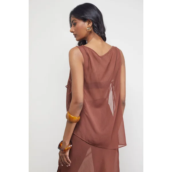 Haut Asymétrique en Mousseline avec Lien Latéral