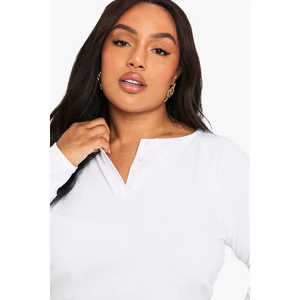 Haut boxy en coton Henley boutonné