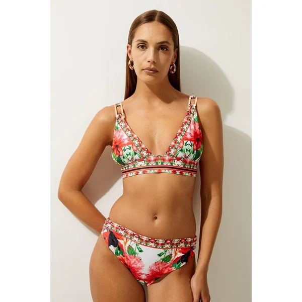 Haut de bikini à imprimé floral miroir avec détails de garniture