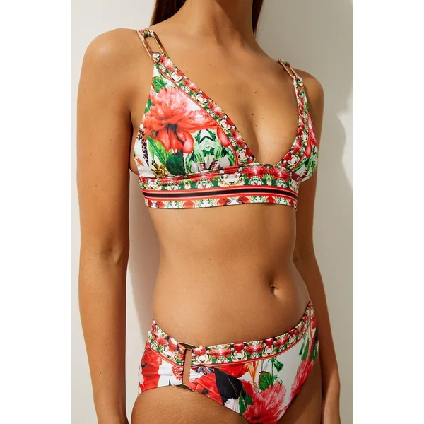 Haut de bikini à imprimé floral miroir avec détails de garniture