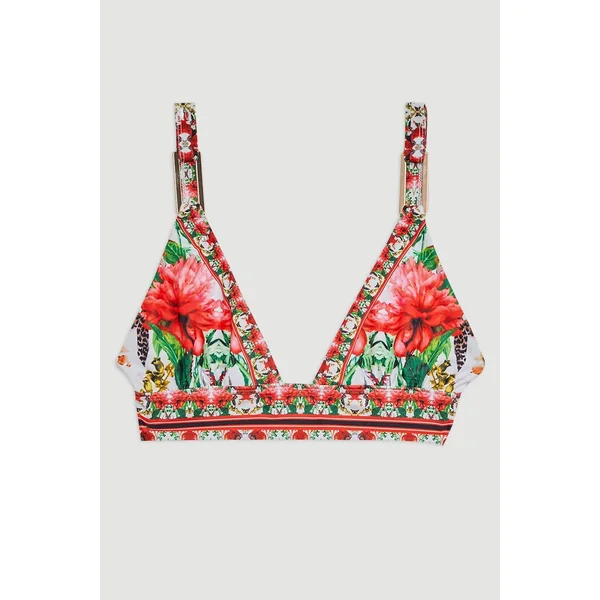 Haut de bikini à imprimé floral miroir avec détails de garniture