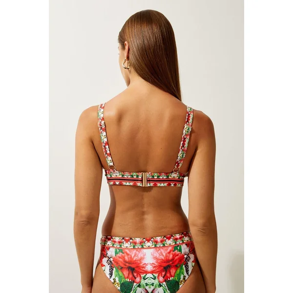 Haut de bikini à imprimé floral miroir avec détails de garniture