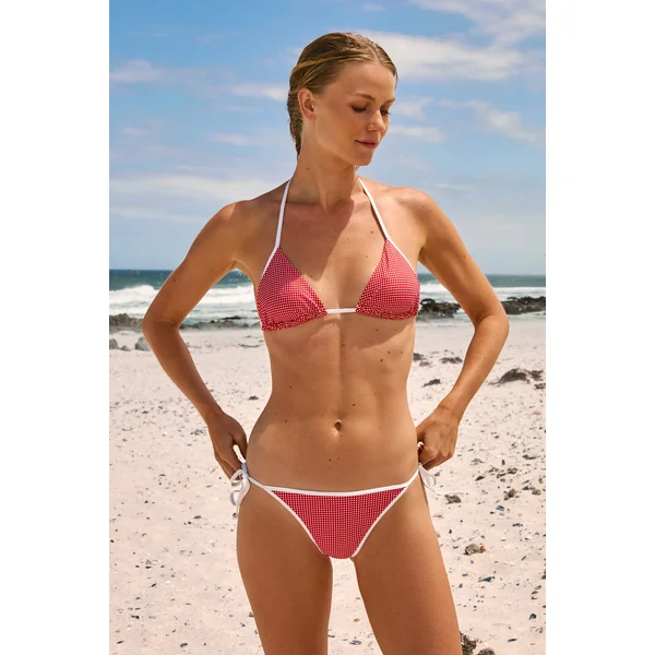 Haut de maillot de bain triangle à imprimé vichy à nouer