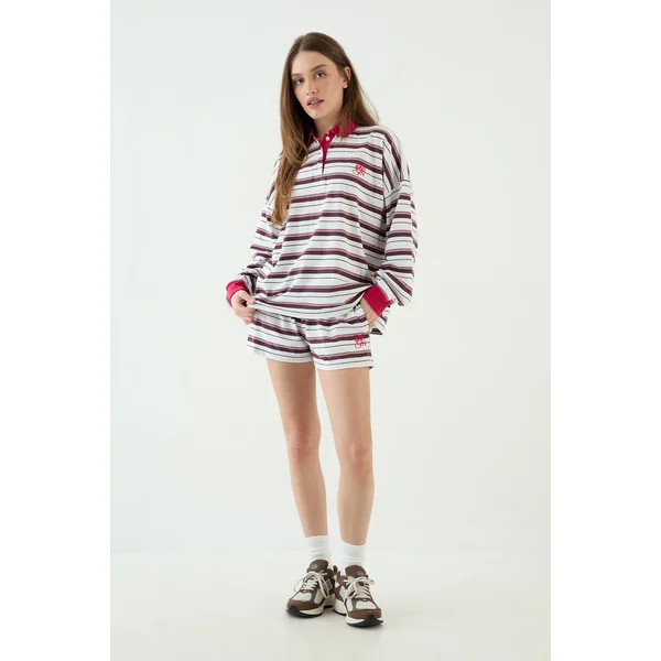 Haut De Rugby Oversized À Manches Longues Avec Col Contrasté Et Rayures Dsgn Studio