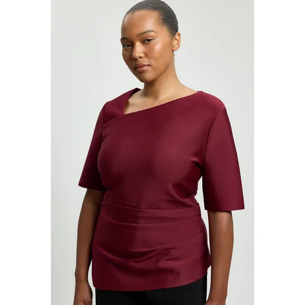 Haut Grande Taille À Manches Longues Asymétrique Effet Bandage