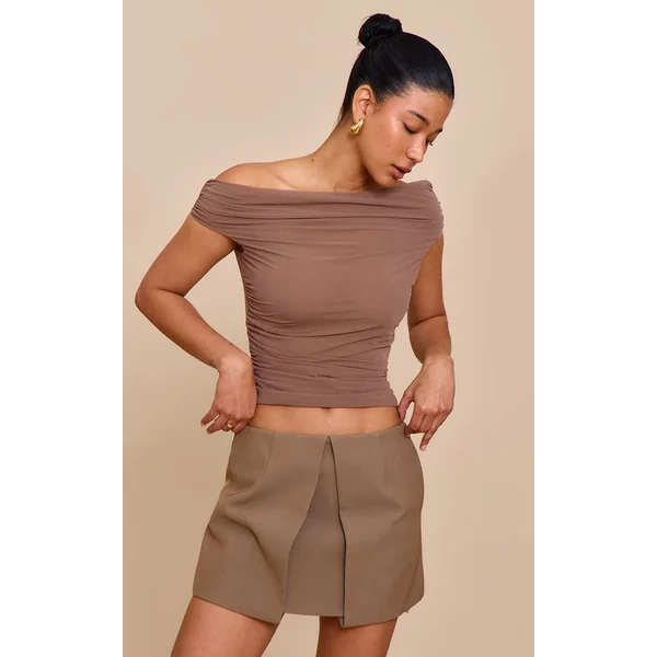 Haut Long En Mousseline Stretch Avec Détails Froncés