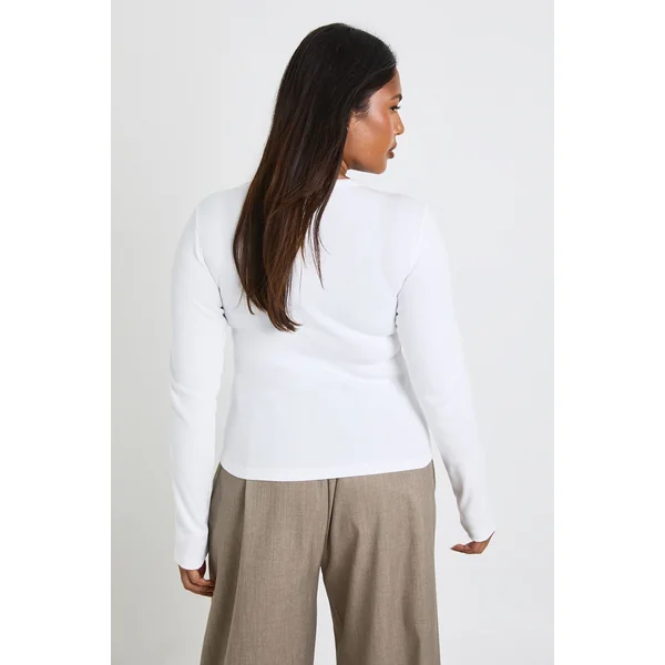 Haut longline ajusté à manches longues en maille côtelée Plus Basic