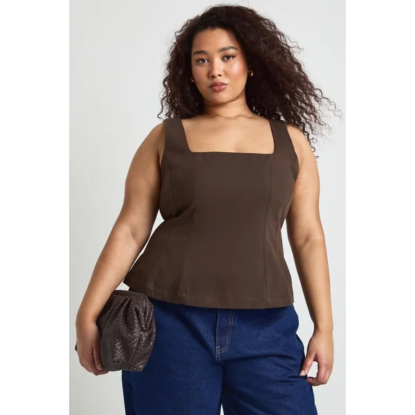 Haut Peplum Grande Taille En Sergé À Encolure Carrée