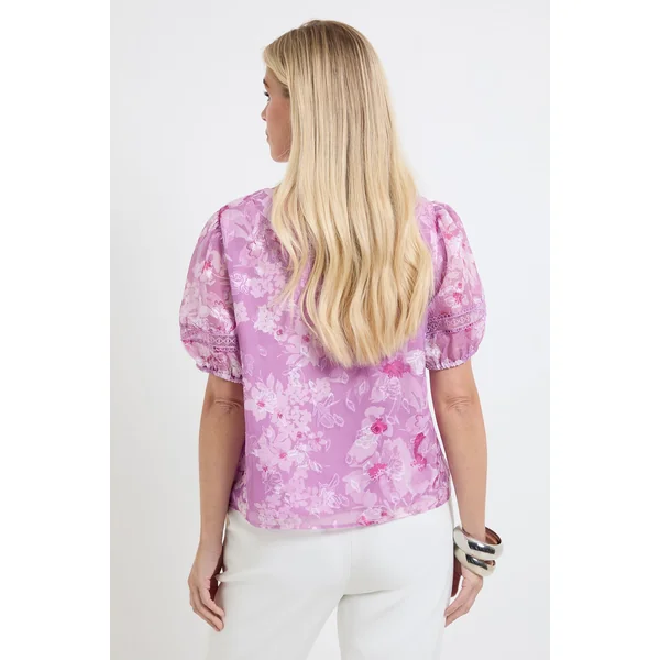 Haut Petite À Manches Bouffantes Et Motif Floral Dévoré
