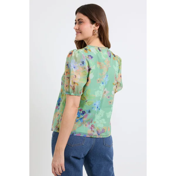 Haut À Manches Bouffantes En Organza