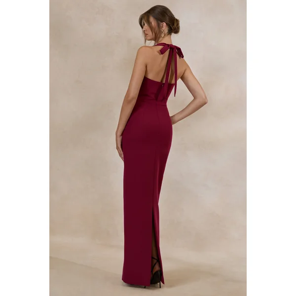 Heloira | Robe longue bordeaux à décolleté cœur
