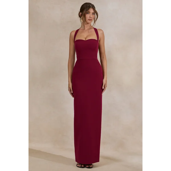 Heloira | Robe longue bordeaux à décolleté cœur