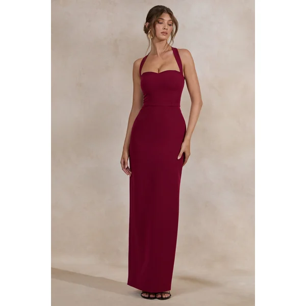 Heloira | Robe longue bordeaux à décolleté cœur