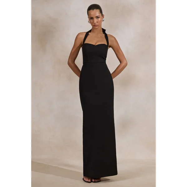 Heloira | Robe longue noire à décolleté cœur