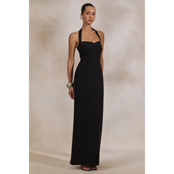 Heloira | Robe longue noire à décolleté cœur