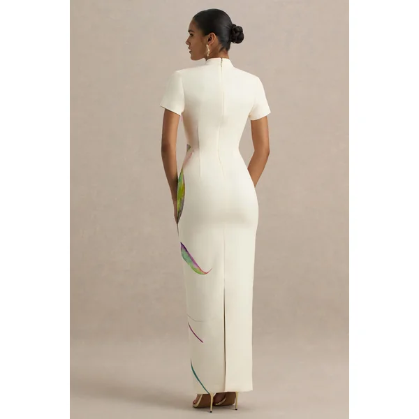 Hessie | Robe longue imprimé lys blanc à encolure haute