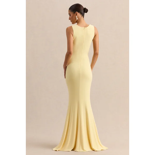 Holly | Robe longue citron à décolleté plongeant et détail torsadé