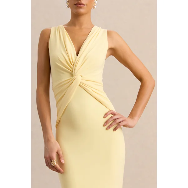 Holly | Robe longue citron à décolleté plongeant et détail torsadé