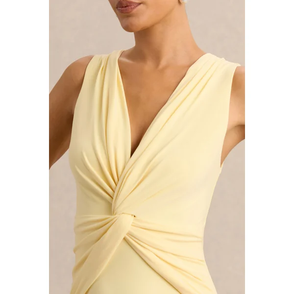 Holly | Robe longue citron à décolleté plongeant et détail torsadé