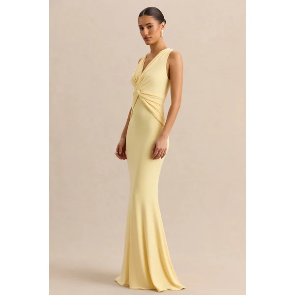 Holly | Robe longue citron à décolleté plongeant et détail torsadé