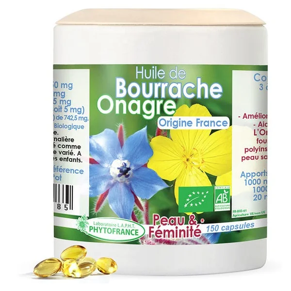 Huile de bourrache onagre - 150 capsules