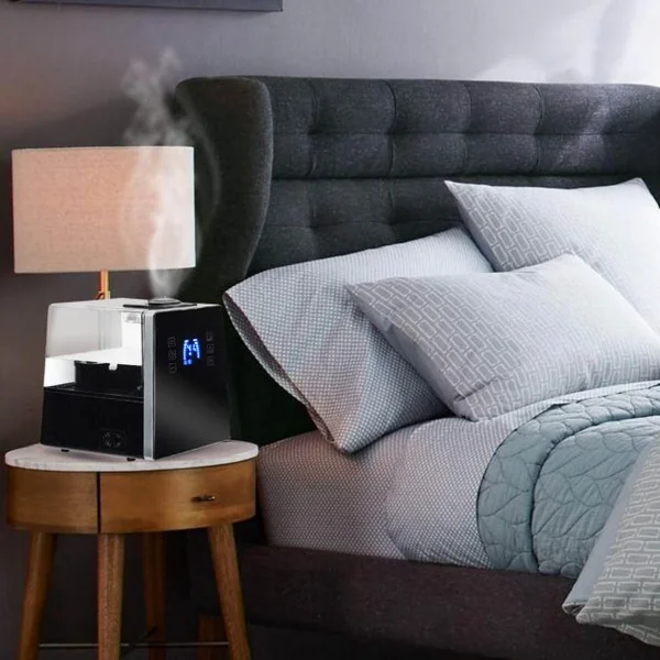 Humidificateur Hybride à Ultrasons Humidificateur 3 niveaux Diffuseur D'Arômes LED Capacité 6L 280W, 19.5x28.5x28cm, Noir