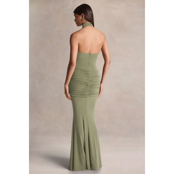 Hyla | Robe longue verte à encolure haute avec détail d’écharpe