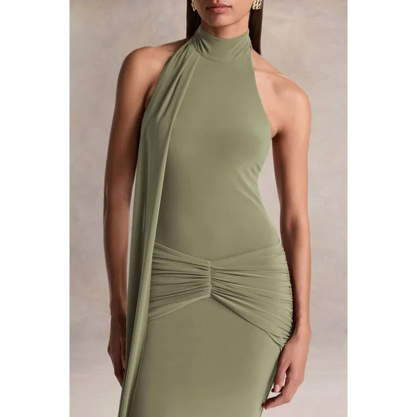 Hyla | Robe longue verte à encolure haute avec détail d’écharpe