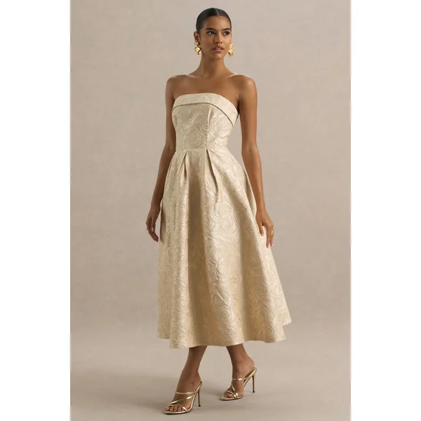 Hypnotic | Robe mi-longue bandeau en jacquard doré