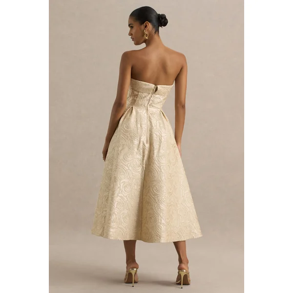 Hypnotic | Robe mi-longue bandeau en jacquard doré