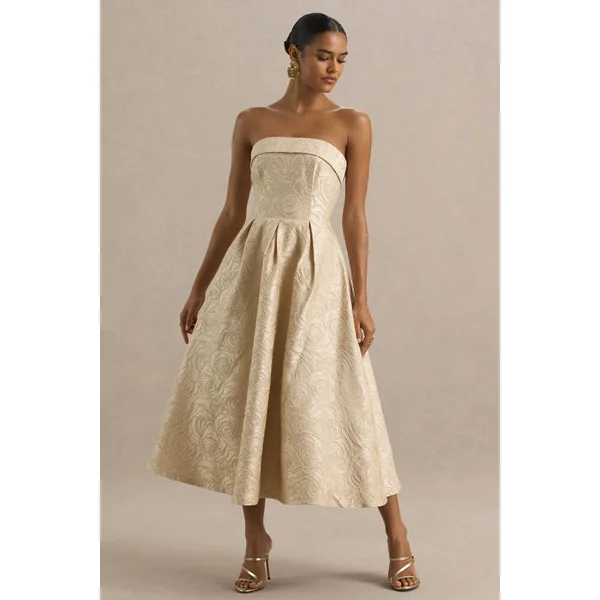 Hypnotic | Robe mi-longue bandeau en jacquard doré