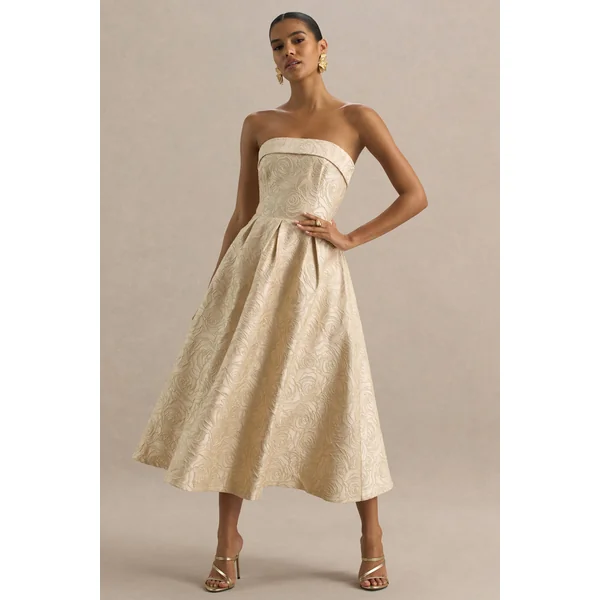 Hypnotic | Robe mi-longue bandeau en jacquard doré