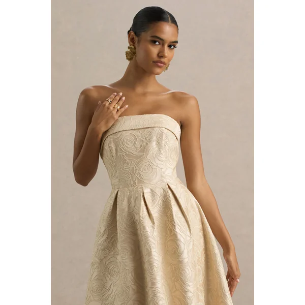 Hypnotic | Robe mi-longue bandeau en jacquard doré