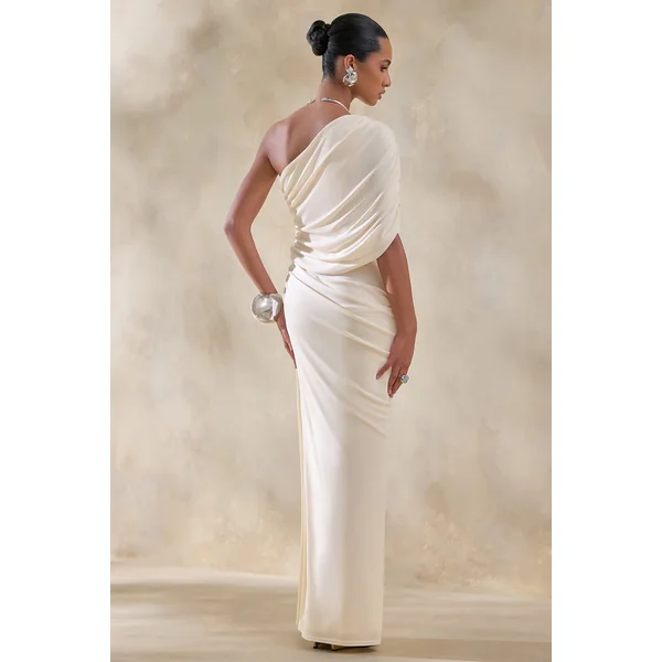 Iberia | Robe longue crème à encolure asymétrique avec détail drapé