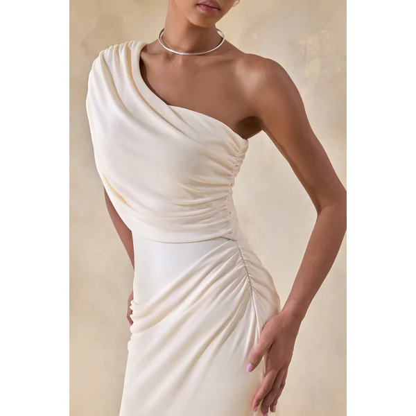 Iberia | Robe longue crème à encolure asymétrique avec détail drapé