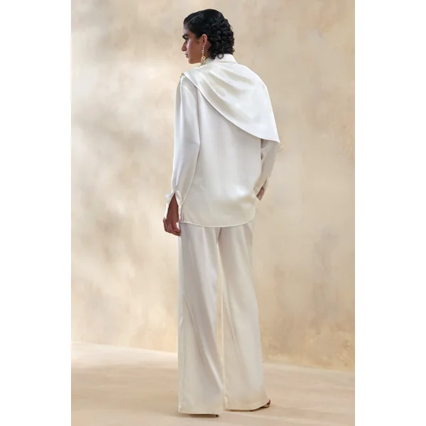 Ilena | Pantalon large en satin crème
