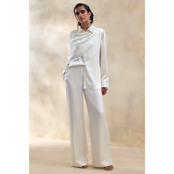 Ilena | Pantalon large en satin crème