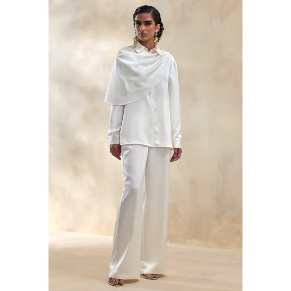 Ilena | Pantalon large en satin crème