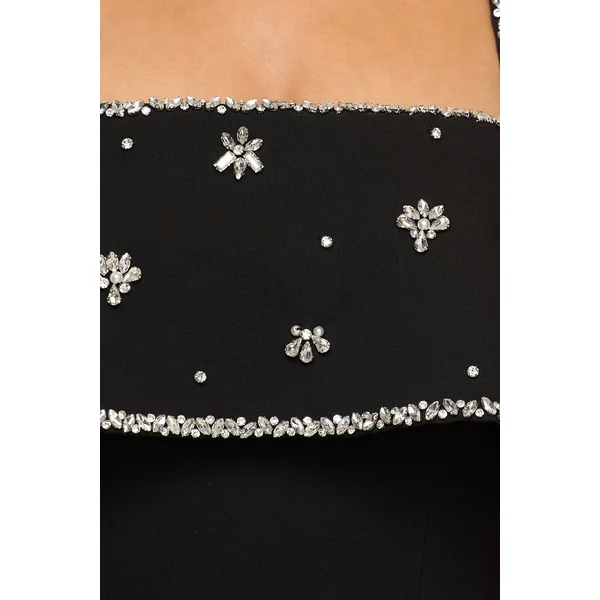 Illiana | Robe longue noire bustier ornée à la main
