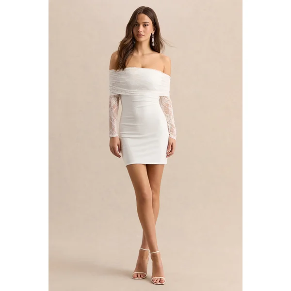 Incantelle | Mini-robe blanche à encolure bardot
