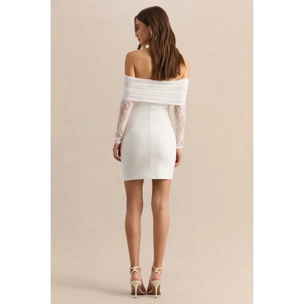 Incantelle | Mini-robe blanche à encolure bardot