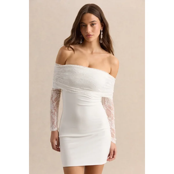 Incantelle | Mini-robe blanche à encolure bardot
