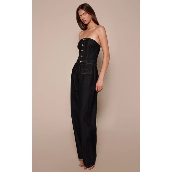 Indigo Brut Délavé Combinaison En Jean Indigo Brut Bustier Avec Détails De Poches