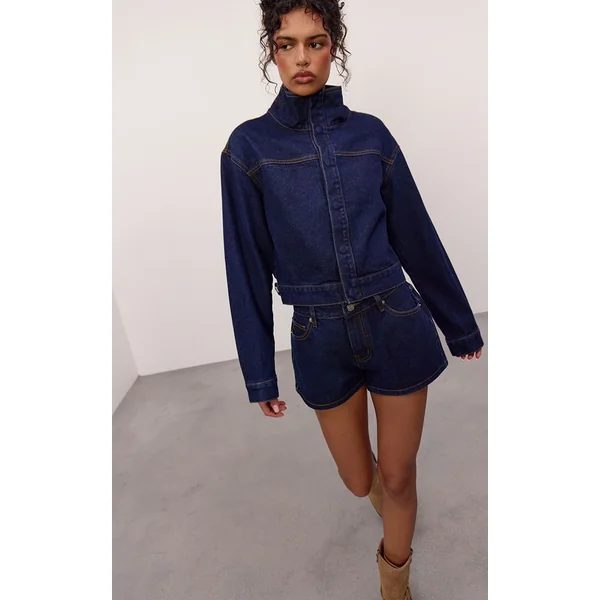 Indigo Brut Délavé Short En Jean À Pois