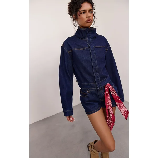 Indigo Brut Délavé Short En Jean À Pois