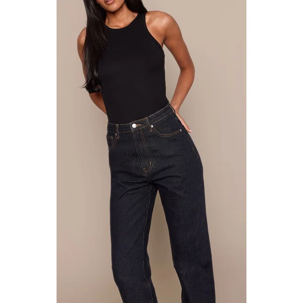 Indigo Foncé Jean Droit Taille Haute Pour Grandes Tailles