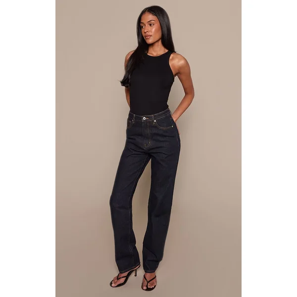 Indigo Foncé Jean Droit Taille Haute Pour Grandes Tailles