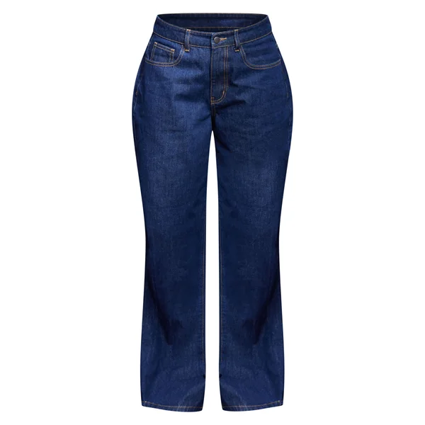 Indigo Jean Large Taille Haute À Surpiqûres Contrastantes