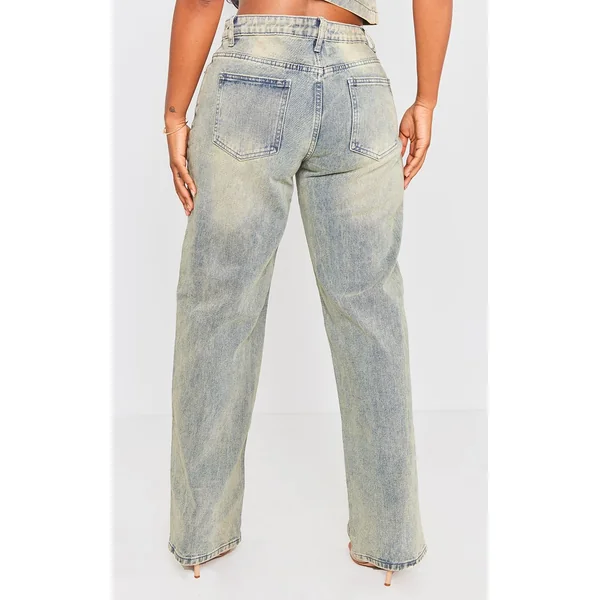 Indigo Vintage Délav Jean En Denim Coupe Large Shape