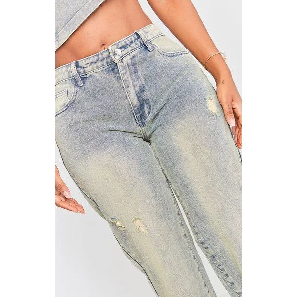 Indigo Vintage Délav Jean En Denim Coupe Large Shape